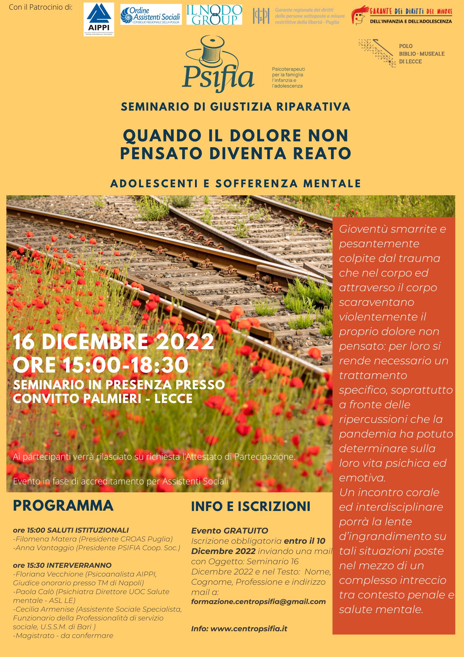 Seminario Centro Psifia  | 16 dicembre | Lecce